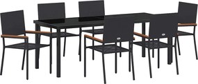 vidaXL Set de masă pentru grădină cu pernă 7 pcs Negru poliratan