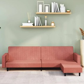 3081869 vidaXL Canapea extensibilă cu taburet, 2 locuri, roz, catifea