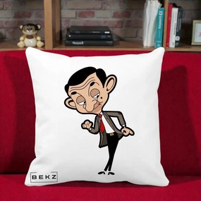Perna Personalizata Mr. Bean Caricatura, 40x40 cm, Alba Mata, Husa Detasabila, Perna Inclusa, BEKZ®