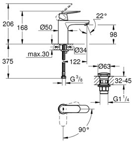 GROHE 23928000 - Baterie pentru lavoar DN 15, mărime M, crom lucios