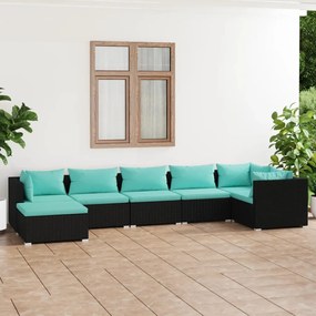 3101825 vidaXL Set mobilier de grădină cu perne, 7 piese, negru, poliratan