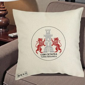 Perna Personalizata CSM Cetatea Turnu Magurele Fotbal, 40x40 cm, Ecru, Husa Detasabila, Perna Inclusa, BEKZ®
