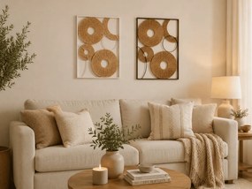 Set de 2 decoratiuni de perete CIRCLES metal 48x68 cm, maro / alb