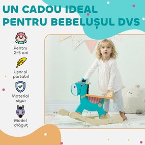 AIYAPLAY Cal de Lemn în Formă de Măgar pentru Copii cu Bază Largă, din Lemn, 59x27x43 cm, Verde Închis și Portocaliu | Aosom Romania