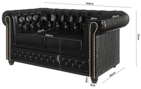 Canapea neagră extensibilă cu tapițerie din imitație de piele 148 cm York – Ropez