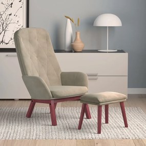 3097656 vidaXL Scaun de relaxare cu taburet, gri deschis, catifea