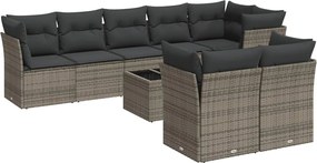 vidaXL Set canapele de grădină, 9 piese, cu perne, gri, poliratan