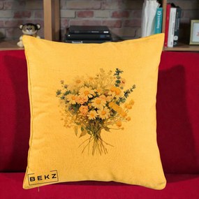 Perna Decorativa Buchet Camp Acuarela Margarete-Lavanda, 40x40 cm, Galben, Husa Detasabila, Perna Inclusa, BEKZ®