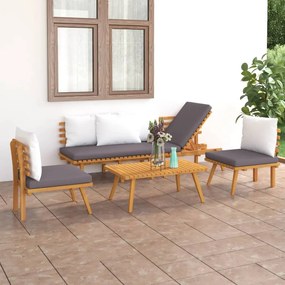 Set mobilier de gradina cu perne, 4 piese, lemn masiv acacia Canapea cu 3 locuri + 2x mijloc + masa, 1