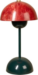 Lampă de masă din rășină roșie, cu structură din metal kaki, abajur în formă de semisferă, finisaj lucios, 47×25 cm, „Cipola"