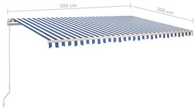 Copertina retractabila automat, cu stalpi, albastrualb, 5x3 m Albastru si alb, 5 x 3 m