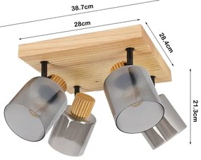 Brilagi - Plafonieră cu spoturi HYGGE, 4 x E14 / 15 W / 230 V, lemn de hevea / fumuriu