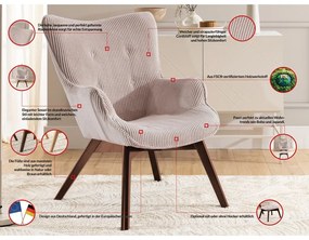 Fotoliu cu taburet roz deschis cu tapițerie din catifea reiată Niko – Ropez