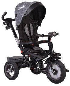 Tricicleta cu copertina detasabila NOVOKIDS™ Jockey Trike , Cu far luminos si melodii, Roti gonflabile din cauciuc, Pozitie somn, Pedale si maner