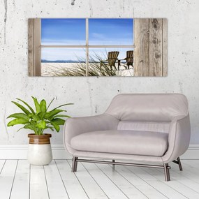 Tablou - Fereastră cu vedere la plajă (120x50 cm)
