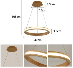 Brilagi - Lustră LED UMEA WOOD, suspendată pe cablu, LED/30W/230V, Ø 40 cm, lemn de cauciuc