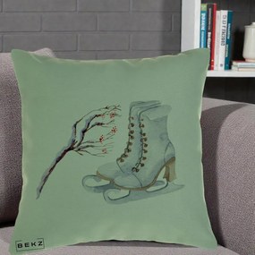 Perna Decorativa Patine cu Ramuri Inzapezite, 40x40 cm, Verde, Husa Detasabila, Perna Inclusa, BEKZ®