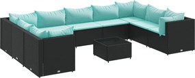 vidaXL Set mobilier de grădină cu perne, 10 piese, negru, poliratan