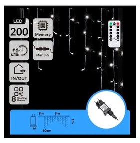 Aigostar - Ghirlandă LED de exterior pentru Crăciun 200xLED/6W/230V/8 funcții 3x1m IP44 alb rece + telecomandă
