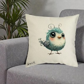 Perna Decorativa Pui Teal cu Aripioare Ornamentale, 40x40 cm, Ecru, Husa Detasabila, Perna Inclusa, BEKZ®