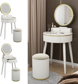 Masuta machiaj cu Oglinda LED si 1 Sertar pentru Cosmetice, Set Masa toaleta 60 cm, Alb, masuta cosmetica, vanity - SEA459