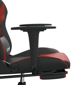 Scaun de gaming cu suport picioare, negru rosu vin, piele eco