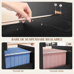 HOMCOM Dulap de Birou cu 4 Sertare, 2 Încuietori și Bare pentru Dosare Suspendate, cu Aspect de Lemn, 40x42x130,8 cm, Negru | Aosom Romania