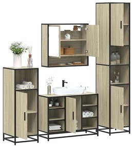 vidaXL Set de mobilier de baie din 4 piese din lemn de stejar Sonoma