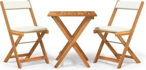 vidaXL Set bistro pliabil cu perne, 3 piese, lemn masiv de acacia
