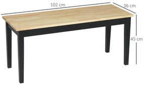 HOMCOM Banc din lemn pentru 2 persoane bicolore, cu șezut natural și picioare negre 102 x 36 x 45 cm | Aosom Romania
