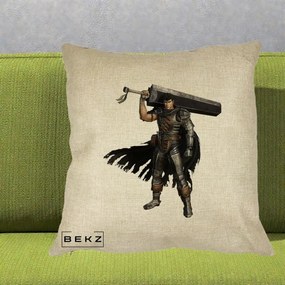 Perna Personalizata Berserk Guts Luptatorul Negru, 40x40 cm, Crem, Husa Detasabila, Perna Inclusa, BEKZ®