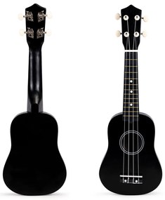 Chitară Ukulele din lemn pentru copii, 4 corzi din nailon negru