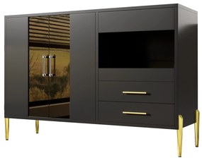 Bufet modern cu ușă din sticlă în nuanță turcoaz, Negru | Aosom Romania