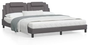 3208113 vidaXL Cadru de pat cu tăblie, gri, 180x200 cm, piele ecologică