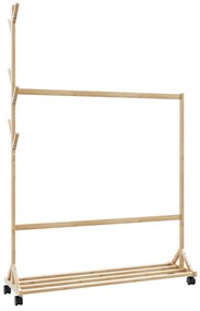 vidaXL Suport pentru haine cu cârlige și roți 100x35x157 cm bambus
