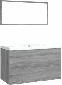 vidaXL Set de mobilier de baie, gri sonoma, lemn prelucrat
