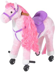 HOMCOM Cal Balansoar pentru Copii 3+ Ani cu Roți și Sunete, Leagăn pentru Copii cu Suport pentru Picioare, 65x28x75 cm, Roz | Aosom Romania