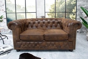 Canapea clasica stil englezesc Chesterfield 2 locuri maro antic