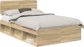 vidaXL Cadru de pat cu headboard Sonoma 120 x 190 cm Lemn de pin masiv