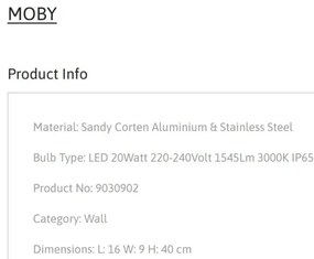 Aplica LED iluminat ambiental perete exterior IP65 MOBY Corten