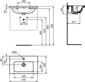 Set dulap baie suspendat alb Ideal Standard i.Life S cu lavoar inclus 61 cm alb si maner crom