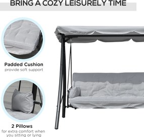 Balansoar de Gradina Outsunny 3 Locuri cu Acoperis Rabatabil Convertibil Pat Poliester Crem 209 cm x 114 cm x 170 cm