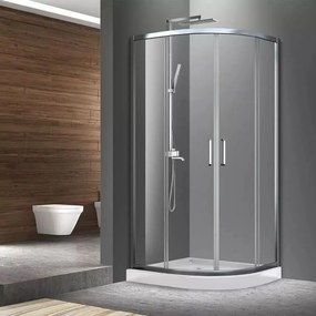 Cabina de dus semirotunda Fluminia Meda cu usi culisante 90x90 cm crom