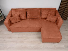 Canapea colt extensibila SMART COSARO teracota, cu colt bilateral + 2 perne CADOU