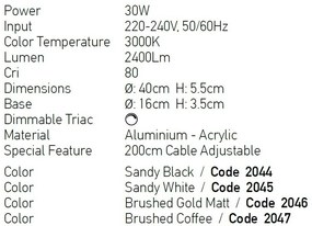 Lustra LED design modern circular Ring 40cm, Brushed Gold Matt