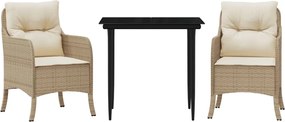 vidaXL Set mobilier de grădină cu perne, 3 piese, bej, poliratan