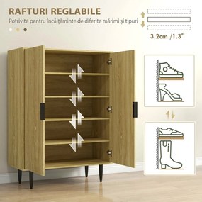HOMCOM Dulap Pantofi 5 Niveluri cu Rafturi Reglabile, Picioare Metalice, Design Elegant Stejar, Stabil și Sigur, 80x38x110 cm | Aosom Romania