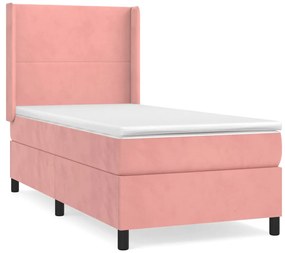 Pat box spring cu saltea, roz, 80x200 cm, catifea Roz, 80 x 200 cm, Design simplu