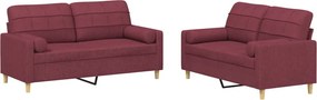 vidaXL Set canapea cu perne, 2 piese, roșu vin, material textil