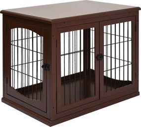 PawHut Cușcă pentru câini, 2 intrări, cu închidere, MDF și metal, 58,4 x 81,3 x 66 cm, Negru | Aosom Romania